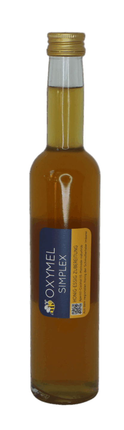 Oxymel simplex, auch bekannt als Sauerhonig, eine Mischung aus Honigessig und Honig in der 350 ml Flasche