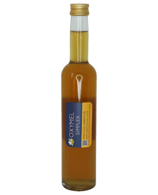 Oxymel simplex, auch bekannt als Sauerhonig, eine Mischung aus Honigessig und Honig in der 350 ml Flasche