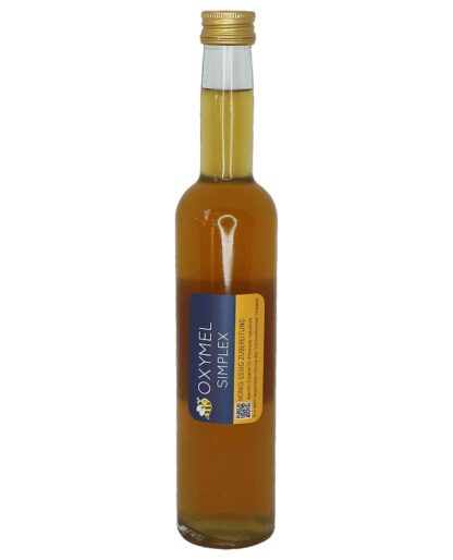 Oxymel simplex, auch bekannt als Sauerhonig, eine Mischung aus Honigessig und Honig in der 350 ml Flasche